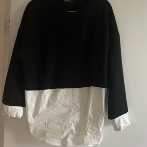 Vici kiersten-cotton-contrast-poplin-knit-top-black